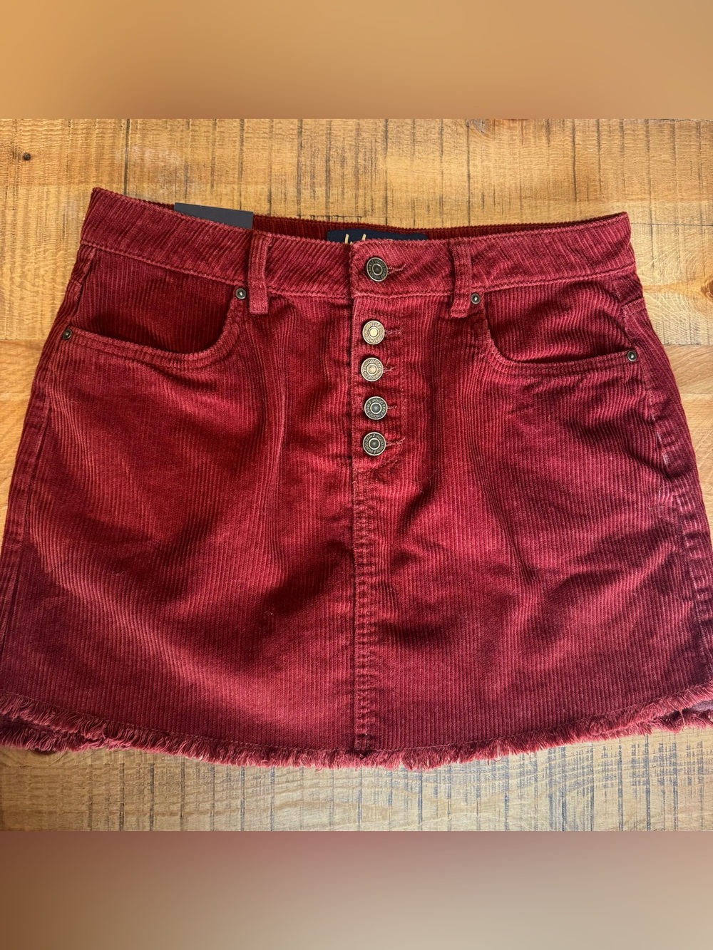 Indigo Rein Burgundy Corduroy Button Mini Skirt